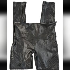 SPANX Faux Leather Moto Leggings Black High Waist Shaping Size Medium M 20136R